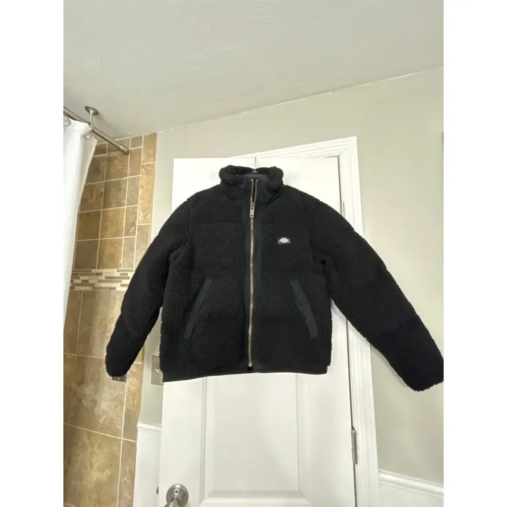 Dickies Mount Hope Sherpa Puffer Jacket Knit Black Women’s Small Cozy Winter - Picture 7 of 16